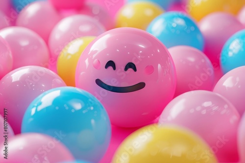 Cheerful Pink Smiley Face Ball Among Colorful Spheres