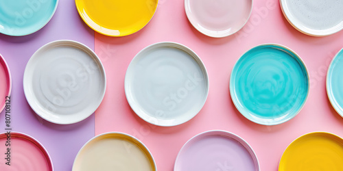 Minimalistic wallpaper background with multicolored plates in a pastel color palette.