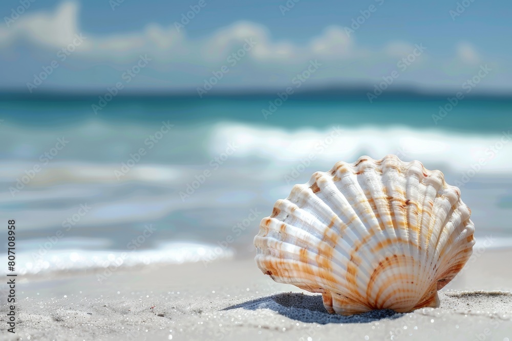 Beach concept. Sea shell with ocean on background. Beach concept. Sea shell with ocean on background.