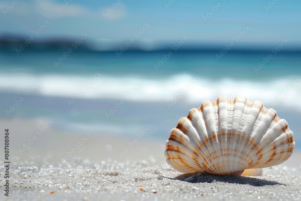 Beach concept. Sea shell with ocean on background. Beach concept. Sea shell with ocean on background.