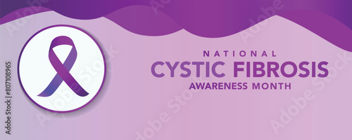 National cystic fibrosis awareness month. Vector web banner for social media, poster, card, flyer. Text National cystic fibrosis awareness month, may. Purple ribbon on white background.Print