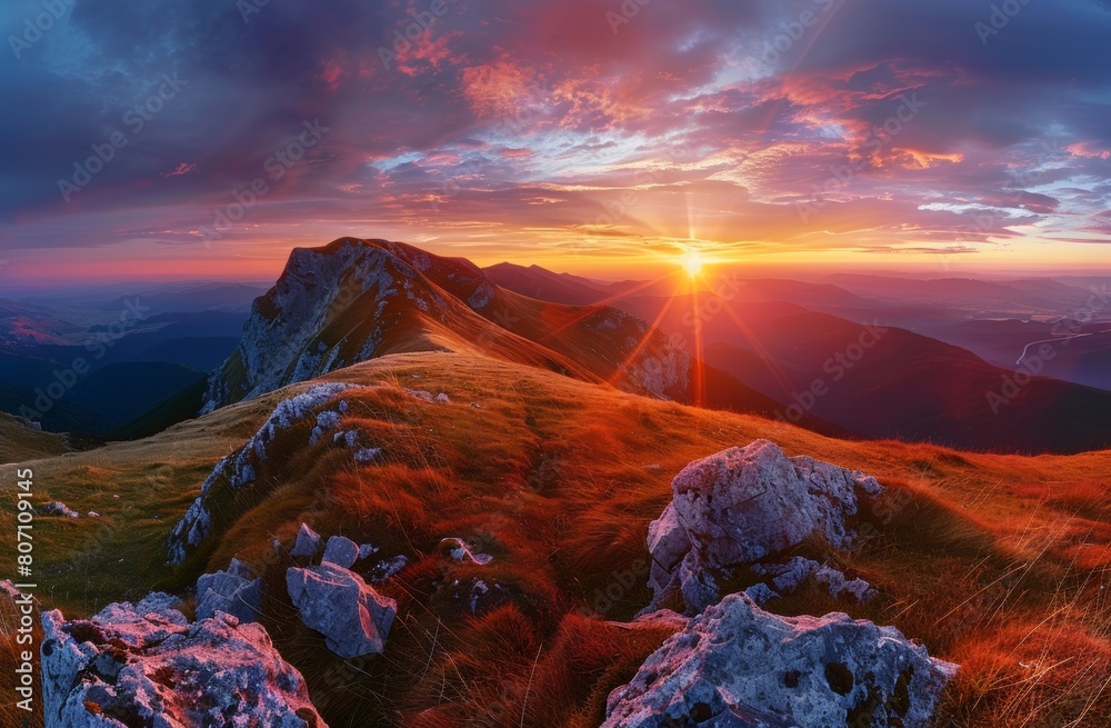 Obraz premium KSBeautiful misty valley at sunrise aerial view of mount