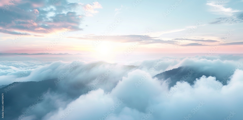KSBeautiful misty valley at sunrise aerial view of mount KSBeautiful misty valley at sunrise aerial view of mount