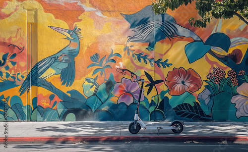 Essence of a sustainable urban lifestyle with an image of an electric scooter, a foldable bicycle, or other eco-friendly transport.