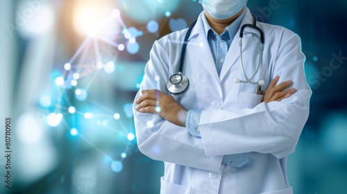 Medical Innovation: Doctor with Stethoscope and AI Background