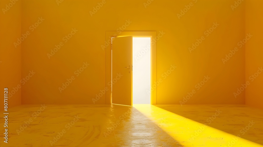Bright Yellow-Lit Room with Open Doorway Inviting and Transition