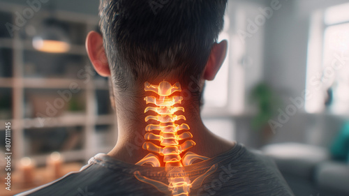 neck of a man with neck pain highlight photo