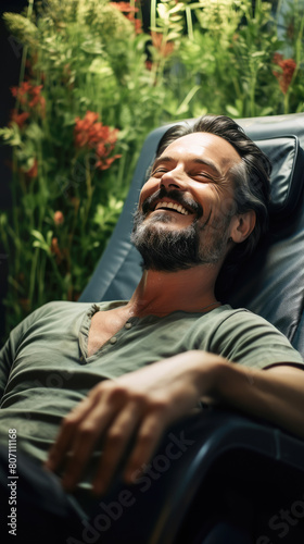 Radiant Serenity: Joyful Man Engages in Relaxation