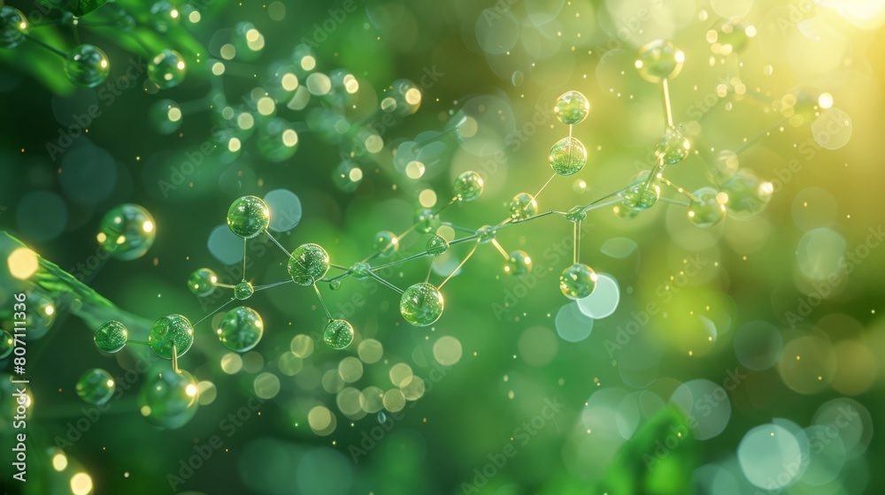 Transparent Molecule Structure in Soft Green Background, Scientific Illustration with Medical Aesthetic and Skincare Concept 
