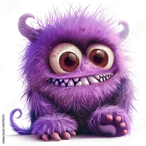 A purple cartoon smiling on the white background