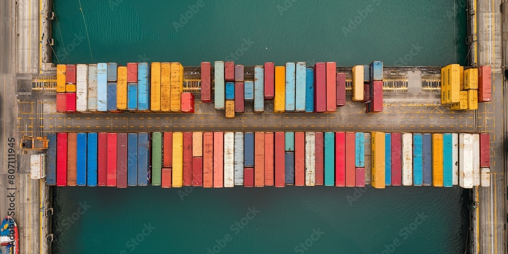 The top-down image captures the linear arrangement of multicolored ...