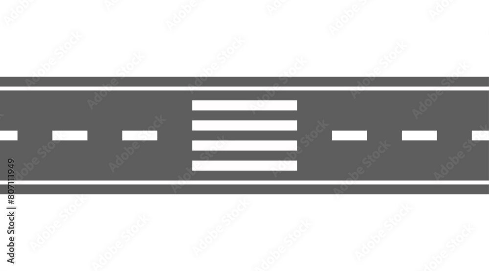 Top View Detailed Road With Visible Lane Markings, Crosswalk And Side Extensions, Symbolizing Urban Infrastructure Top View Detailed Road With Visible Lane Markings, Crosswalk And Side Extensions, Symbolizing Urban Infrastructure