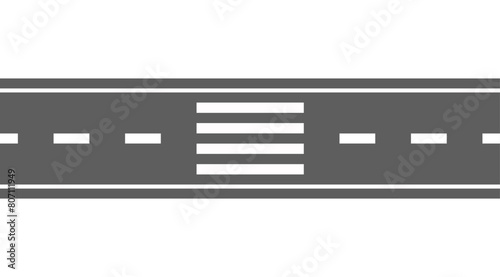 Top View Detailed Road With Visible Lane Markings, Crosswalk And Side Extensions, Symbolizing Urban Infrastructure