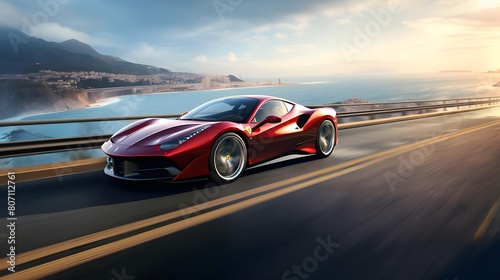 sports car on the road with motion blur effect. 3d rendering © Michelle