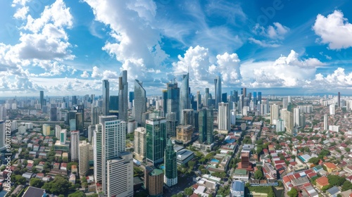 Aerial view of the city center with skyscrapers reaching for the sky  showcasing the capital s status as a thriving business hub.