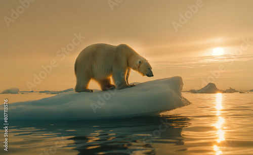 Lone Polar Bear on a Melting Iceberg  A Climate Change Reality