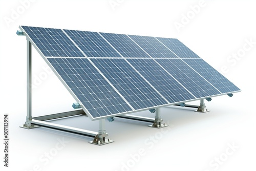 Isolated solar panels on a metal structure against a white background
