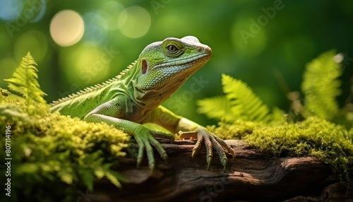 European Green Lizard on tree branch