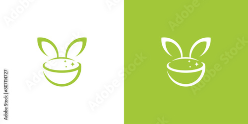 Bowl and Green Leaf or Bunny Ears Logo. Logos for Restaurants and Others.