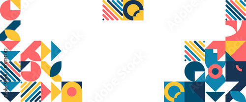 Colorful modern vector abstract geometric banner with circles, rectangles and squares simple shapes graphic pattern. For web design, business presentation, website header, invitation background