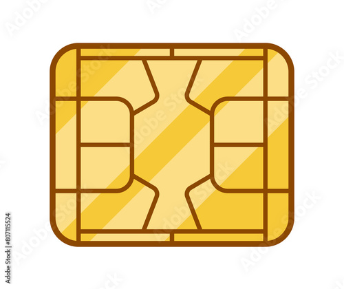 Detailed Yellow Sim Card With Circuit Elements Pattern, Circuitry And Connectors Isolated On White Background