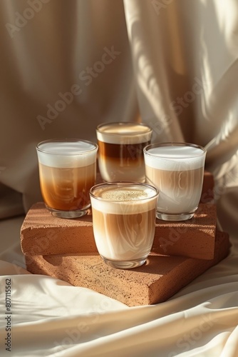 Assorted Coffee Glasses on Cork Stand photo