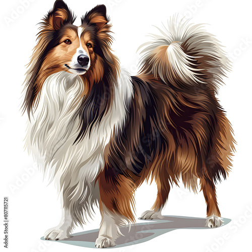 Clipart illustration of a shetland sheepdog dog breed on a white background. Suitable for crafting and digital design projects.[A-0002]