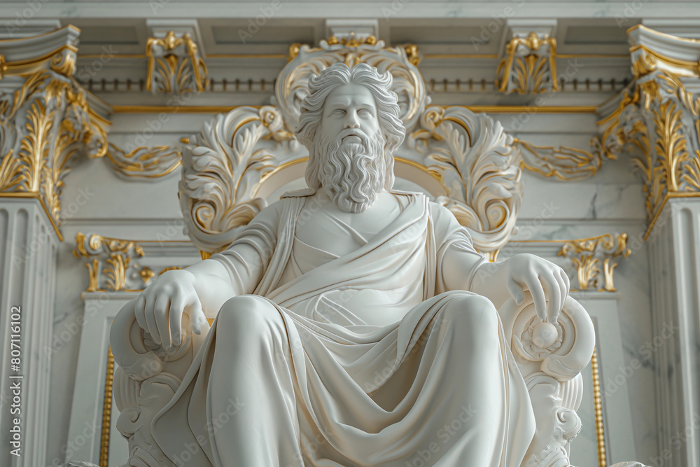 Obraz premium Zeus sits on his throne in a pantheon of the gods