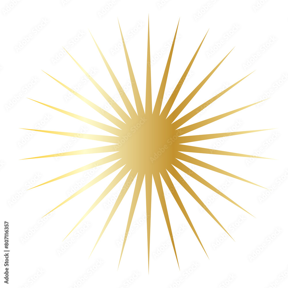 Gold Sun Star Symbol Icon. Christmas or New Year Decoration Part Element. Gold Sun Star Symbol Icon. Christmas or New Year Decoration Part Element.