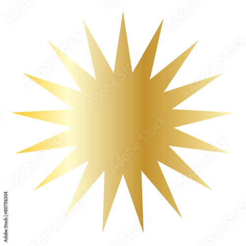 Gold Sun Star Symbol Icon. Christmas or New Year Decoration Part Element.
