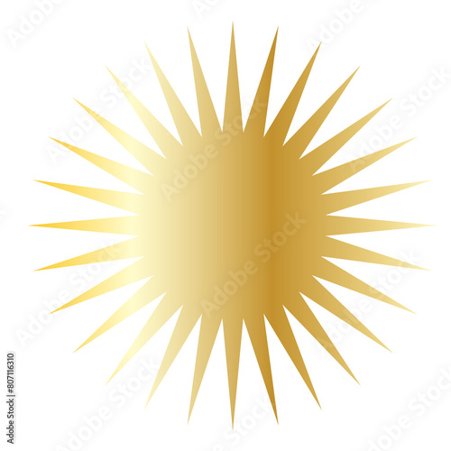 Gold Sun Star Symbol Icon. Christmas or New Year Decoration Part Element.