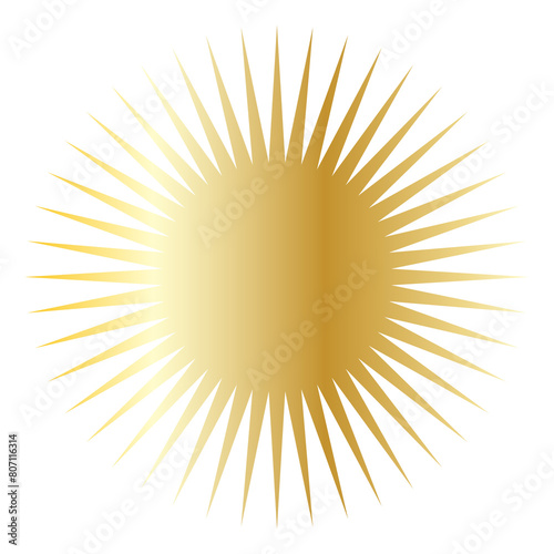 Gold Sun Star Symbol Icon. Christmas or New Year Decoration Part Element.