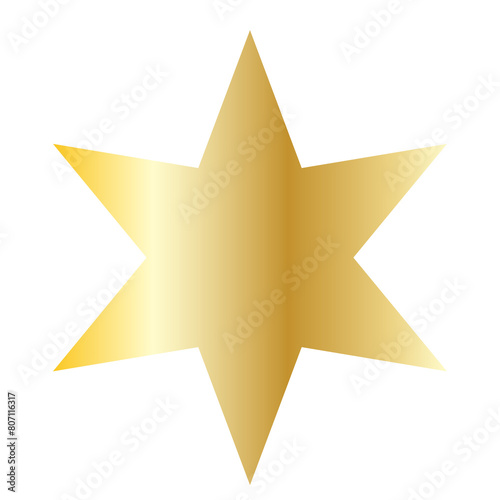 Gold Sun Star Symbol Icon. Christmas or New Year Decoration Part Element.