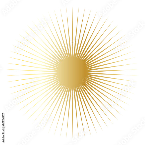 Gold Sun Star Symbol Icon. Christmas or New Year Decoration Part Element.