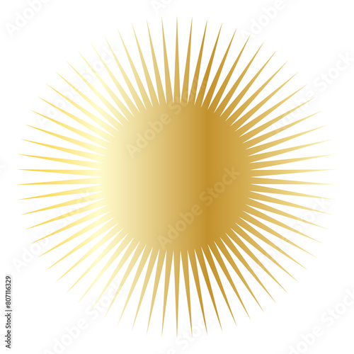 Gold Sun Star Symbol Icon. Christmas or New Year Decoration Part Element.