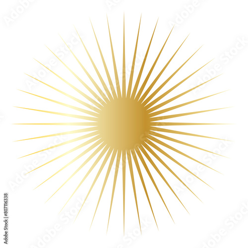 Gold Sun Star Symbol Icon. Christmas or New Year Decoration Part Element.