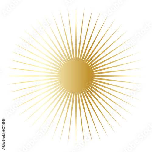 Gold Sun Star Symbol Icon. Christmas or New Year Decoration Part Element.