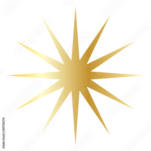 Gold Sun Star Symbol Icon. Christmas or New Year Decoration Part Element.