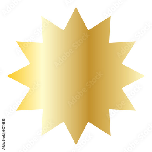 Gold Sun Star Symbol Icon. Christmas or New Year Decoration Part Element.