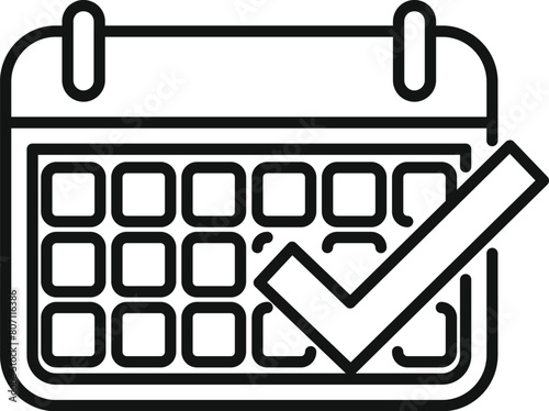 Approved calendar event icon outline vector. Meeting timeframe. Agenda arrow