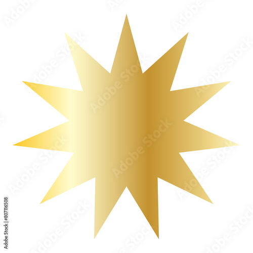 Gold Sun Star Symbol Icon. Christmas or New Year Decoration Part Element.