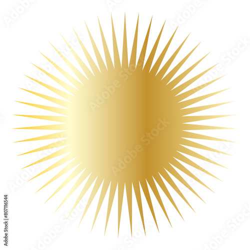 Gold Sun Star Symbol Icon. Christmas or New Year Decoration Part Element.