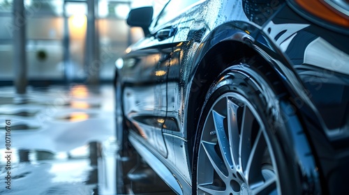 Luxurious Sports Car Parked in Wet Garage Awaiting Premium Detailing Service
