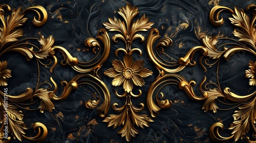 Elegant and detailed golden floral ornaments with a rich dark textured background  perfect for luxury design themes.
