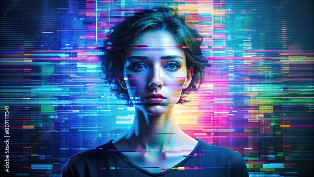 custom made wallpaper toronto digitalperson face with glitch code surface background