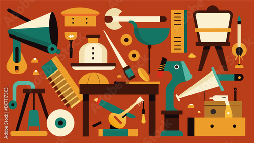 The workshop is a buzzing hive of activity with saws drills and hammers creating a symphony of sounds as old furniture is transformed.. Vector illustration