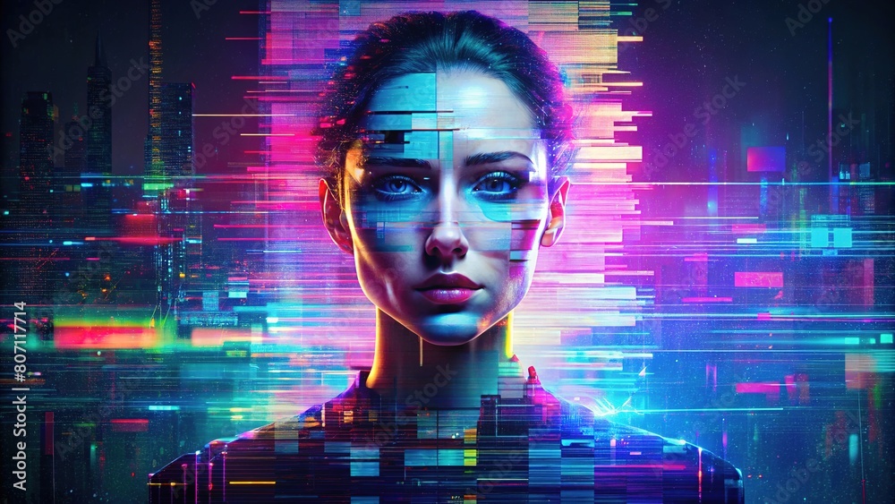 person face with glitch code surface background person face with glitch code surface background