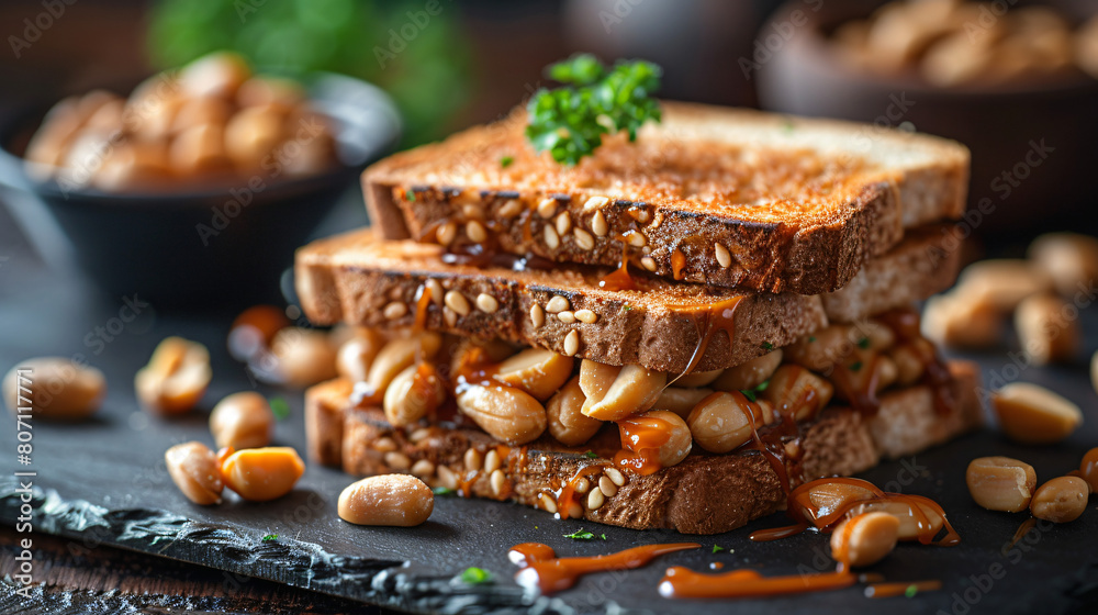Sticky Sandwich peanut butter. Food nutrition organic food