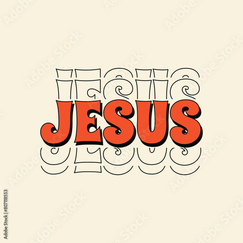stylized text. Vector illustration of the word Jesus