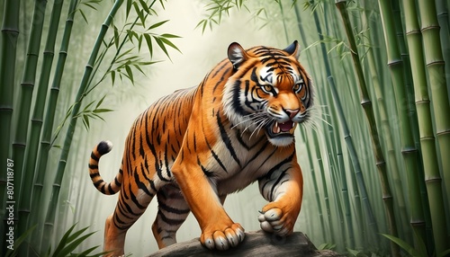Craft a tattoo of a fierce tiger prowling through photo
